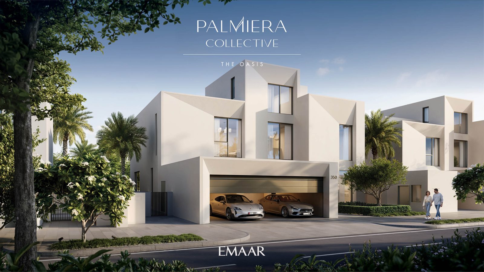 Palmiera Collective chamfered villa street view with garage